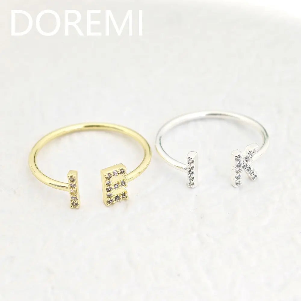 DOREMI 14k Gold Plated Personalized Gift Jewelry Women Ring Custom Name Initial Letter Cuff Ring