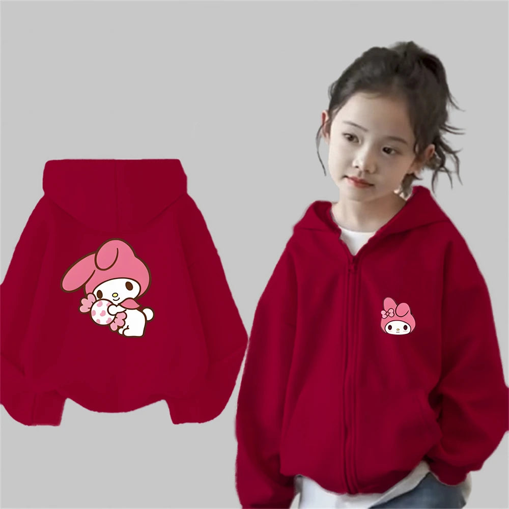 Children Zip Up Hoodie Tops Girl Boy Sweatshirt Kid 3-12 Year Zipper Hoody Coat Casual black Sweatshirts Sanrio pink Clothes