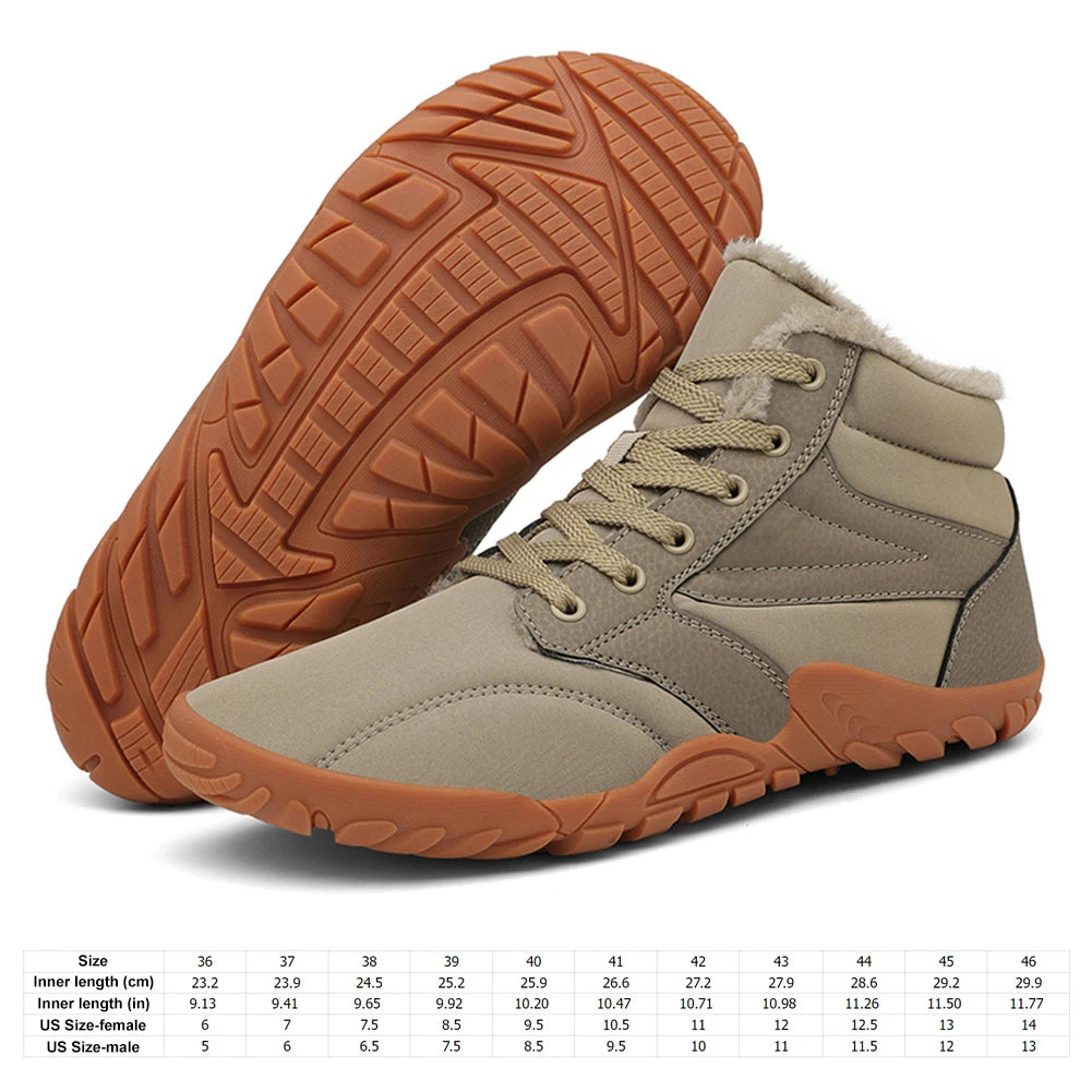 Winter Snow Boots Barefoot Hiking Shoes Waterproof Warm Lined Booties Anti Slip Wide Toe Box Ankle Booties for Hiking Climbing