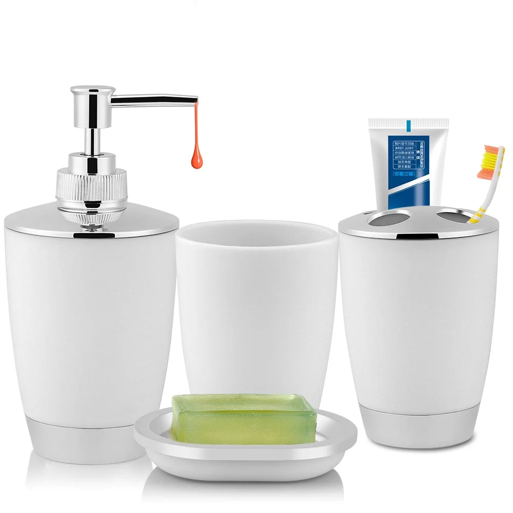 4Pcs/Set Bathroom Suit Accessories Includes Cup Toothbrush Holder Soap Dish Dispenser Bathroom Suit Accessories