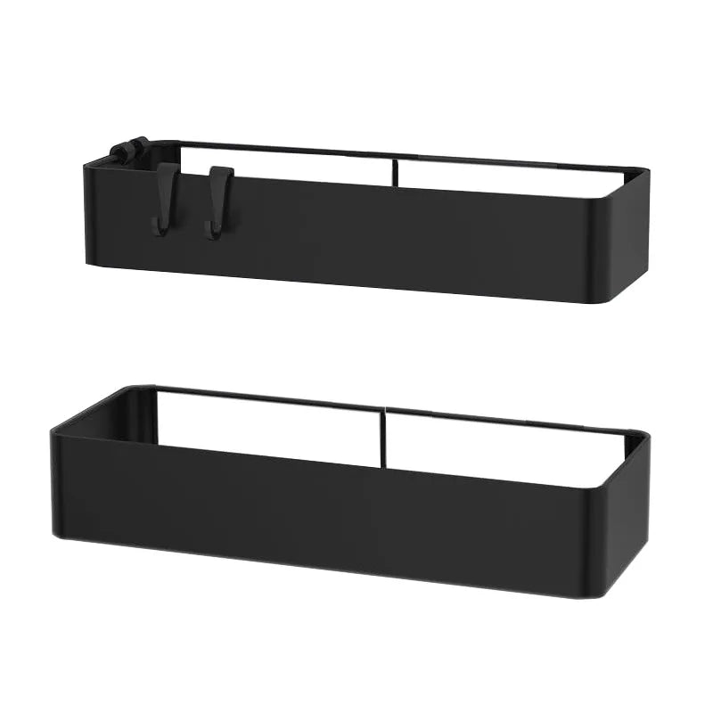 2 Packs Black Shower Storage Rack Wall Mount Bathroom Organizer Shelf With Hooks Kitchen Decoration Shelves On Wall