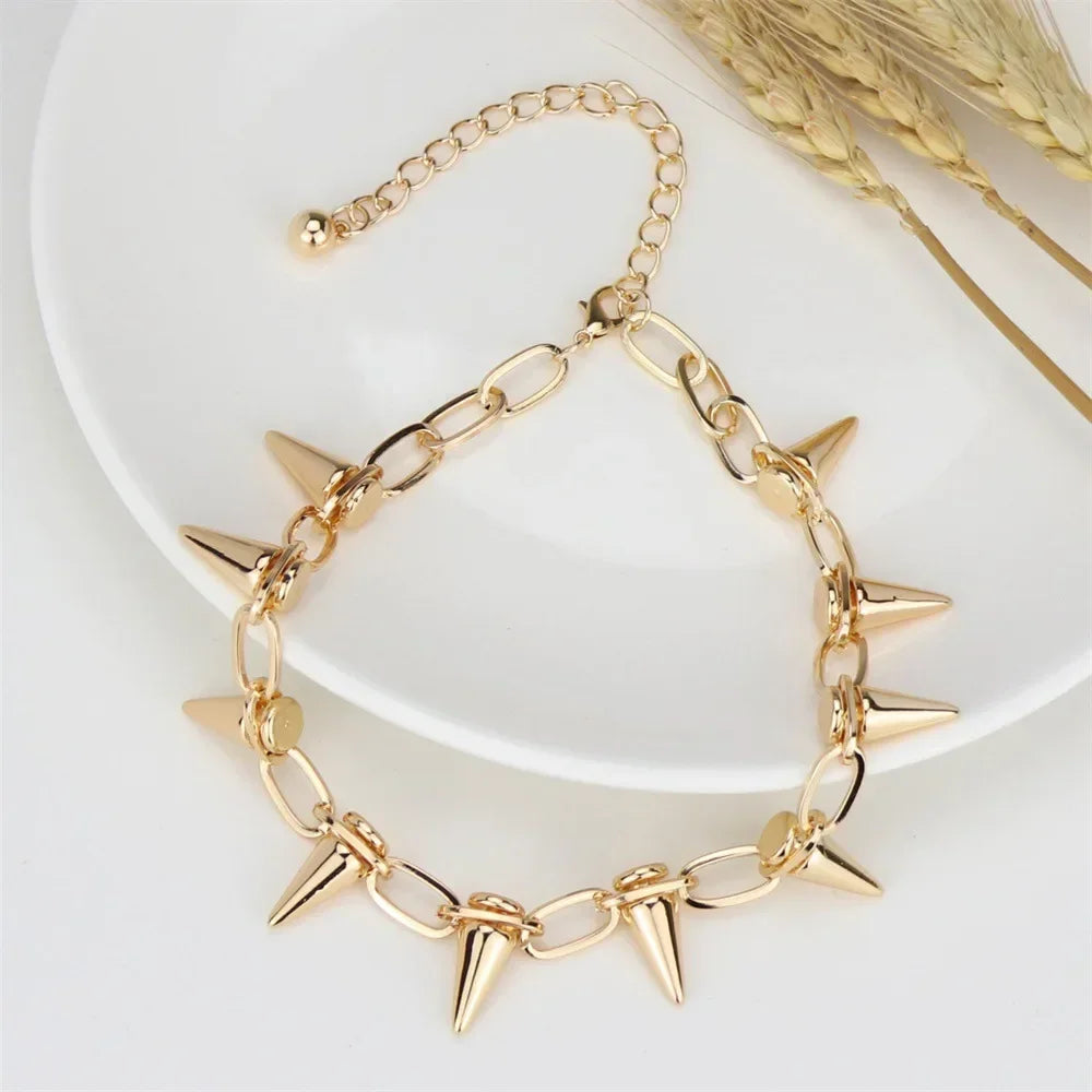 Fashion Punk Spike Chokers Necklaces Goth Rivet Collar Choker Necklace Metal Spike Link Chain Unisex Rock Night Club Jewelry