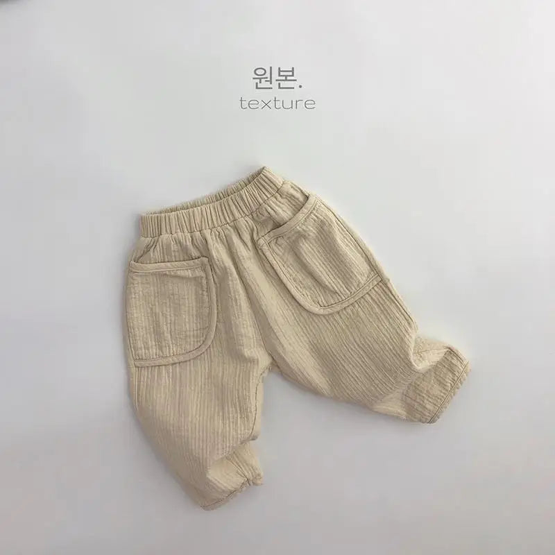 Summer Children's Casual Pants Cotton Hemp Pants Korean Baby Boy and Girls Cargo Pants Kids Clothes