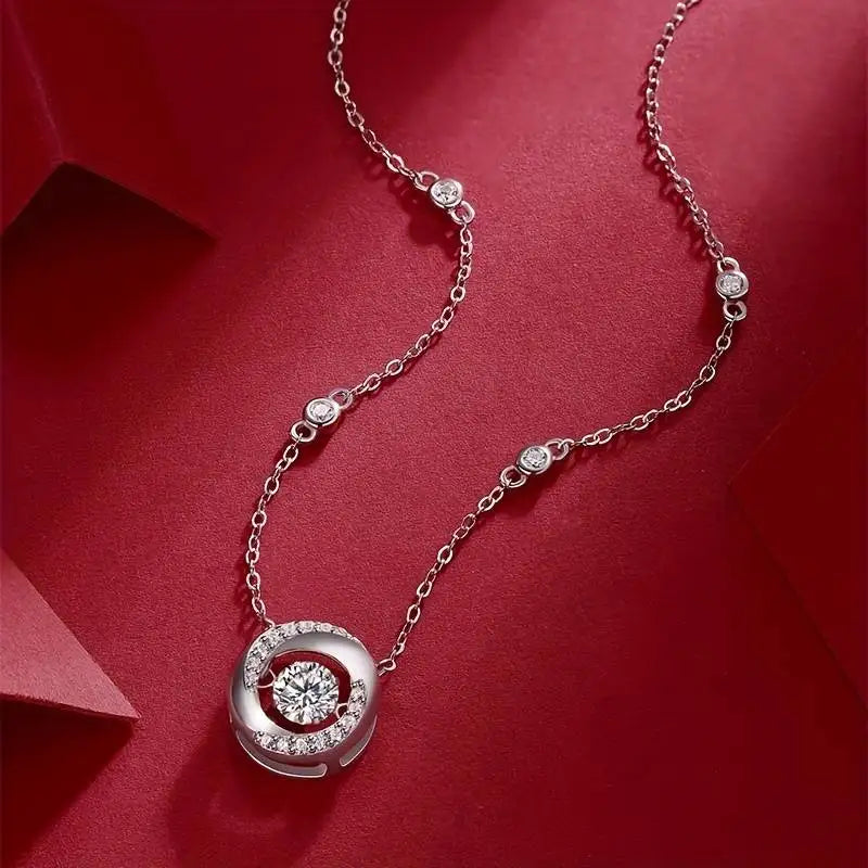 JIUZUAN Moissanite Pendant Necklace 925 Sterling Silver 18K Gold Plated Elegant Round Design for Women Comes with GRA Certificat