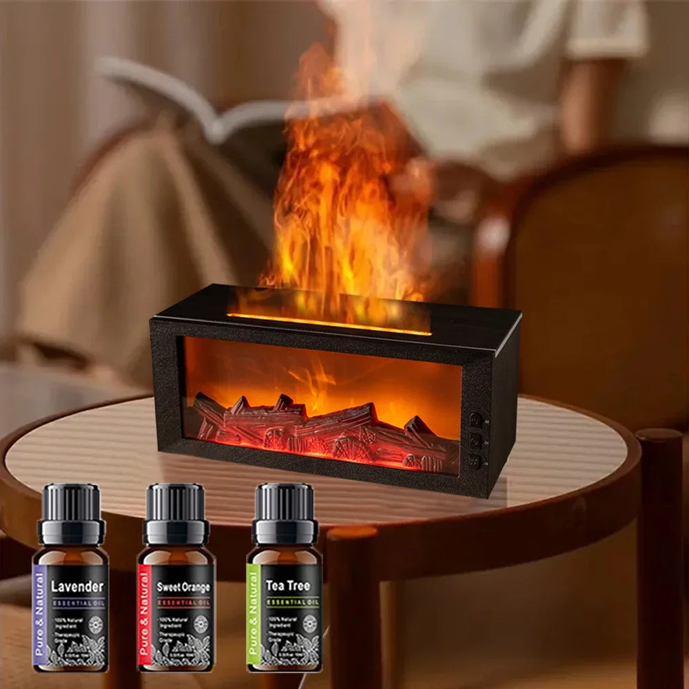 Fireplace Aroma Diffuser Creative Flame Humidifier Waterless Auto-Off Protection with Remote and Realistic Fireplace Night Light