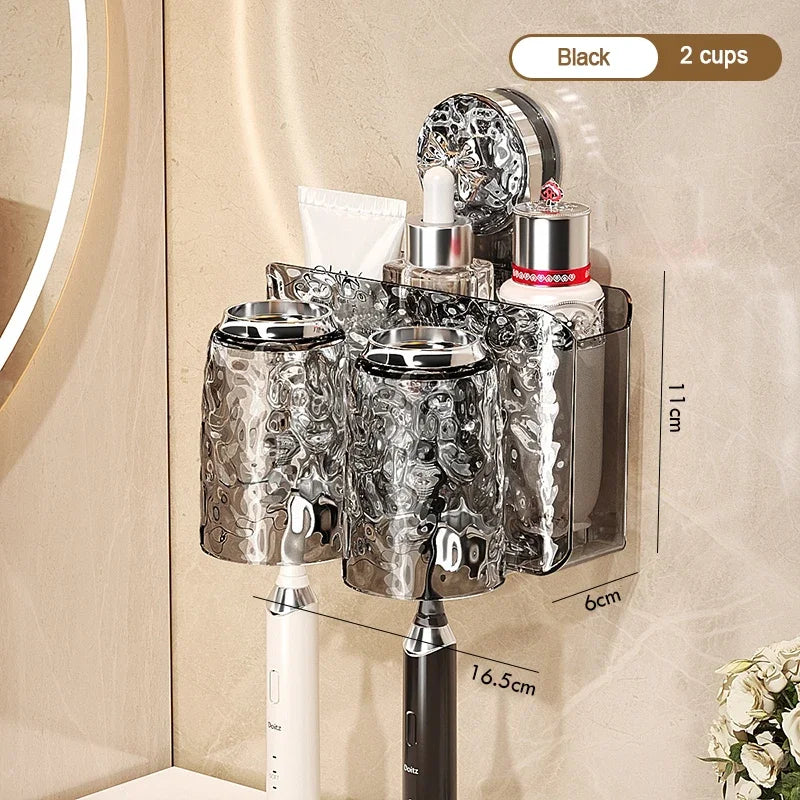 Bathroom Toothbrush Holder With Glacier Pattern Wall Mounted Non Perforated Suction Cup Storage Rack Toothbrush Set Storage Rack