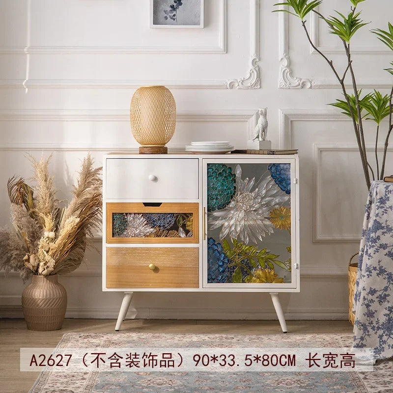 American Hand-painted Living Room Cabinets Sideboards Foyer Side Cabinet Light Luxury Wine Cabinet Drawer Living Room Furniture