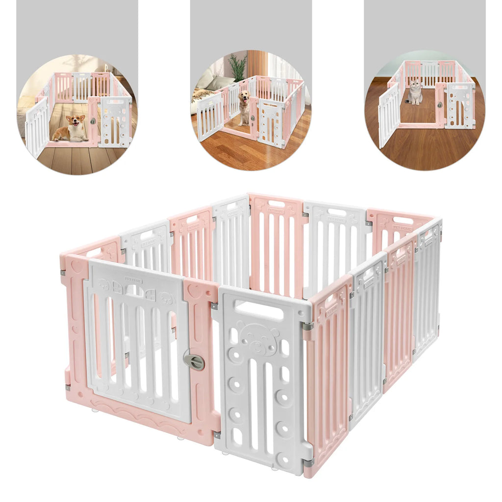 ﻿ Bone Patterns Freestanding Dog Playpen Dog Playpen with Door Portable Pet Safety Fence Puppies Small  Medium Dogs 11 Panels