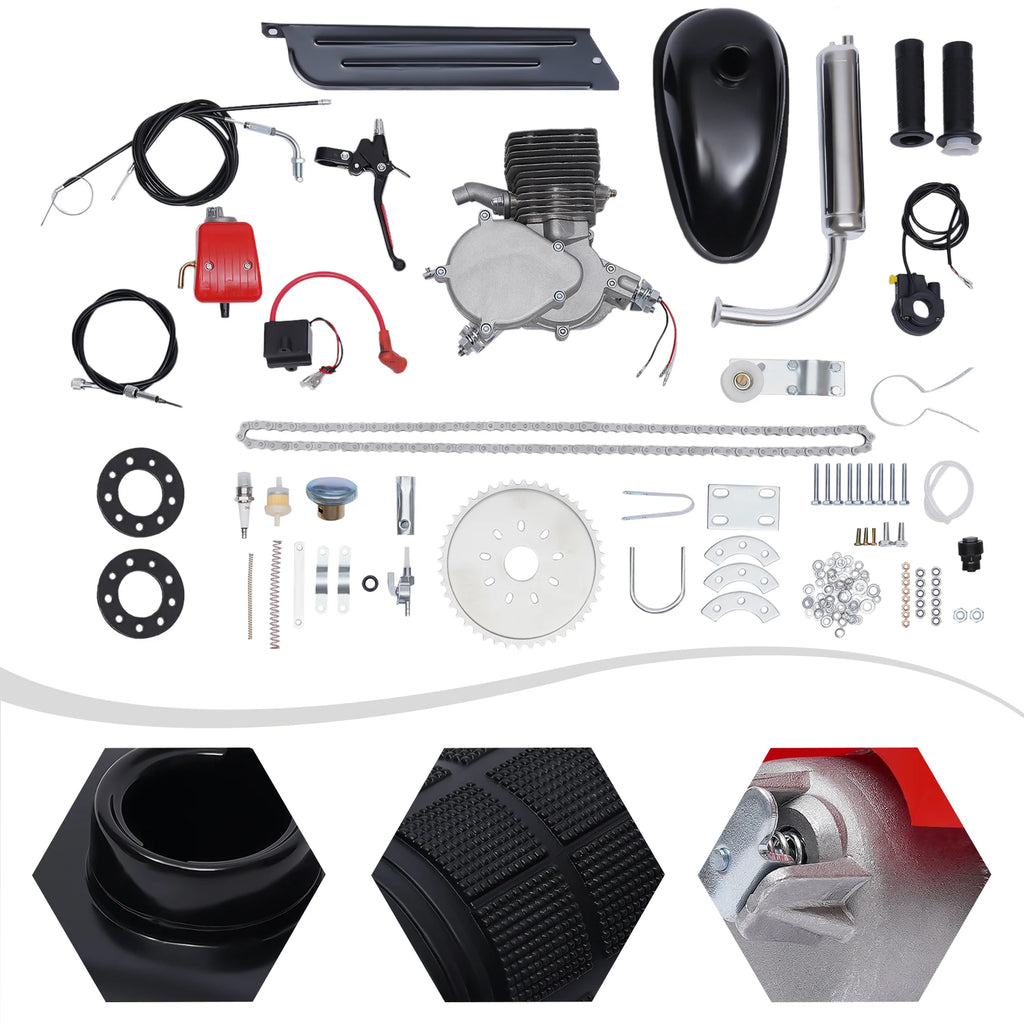 2-Stroke 100cc Bicycle Gasoline Engine Kit,36/44 Teeth Gas Motor,Petrol Engine W/ Air-Cooling System for Most 26" Or 28" Bike