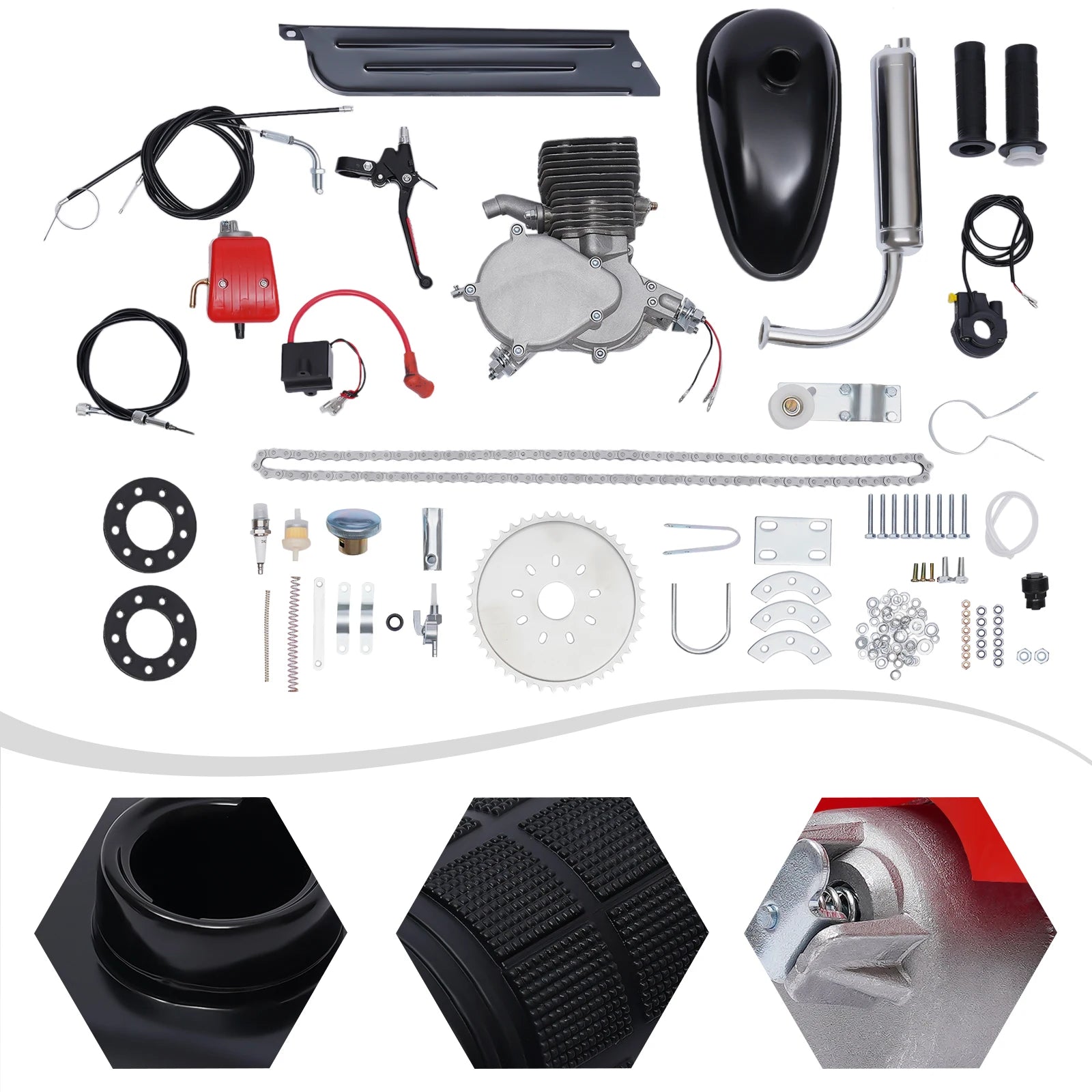 2-Stroke 100cc Bicycle Gasoline Engine Kit,36/44 Teeth Gas Motor,Petrol Engine W/ Air-Cooling System for Most 26" Or 28" Bike