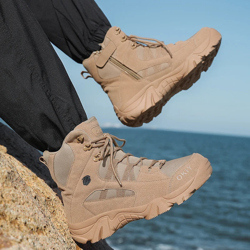 Hiking Men Shoes Mid-top Outdoor Comfortable Anti-slip Combat  Boots Men Shoes Thick-soled Sporty Keep Warm Casual Men Shoes