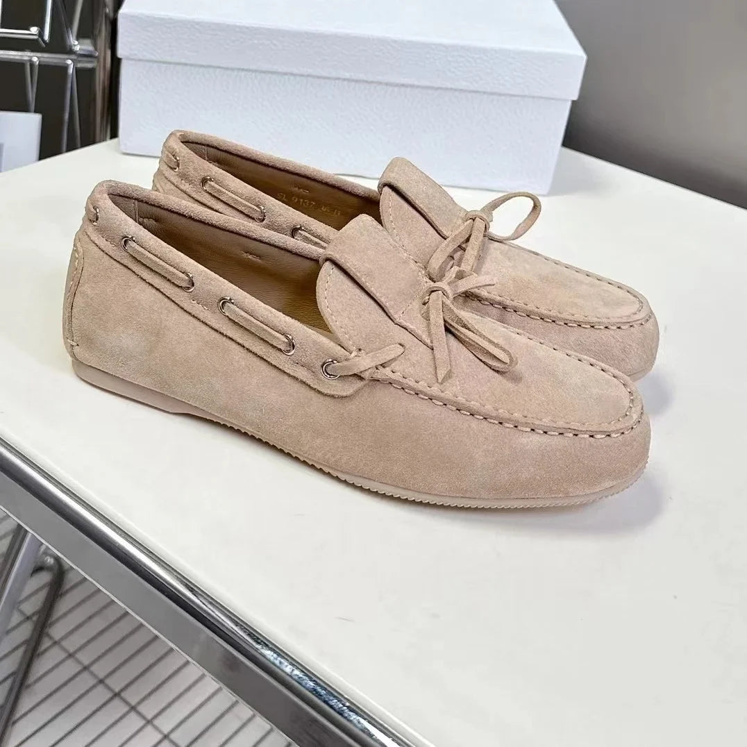 2025 Newest Spring Handmade Kid Suede Round-Toe Slip-Ons Woman Flats Comfortable Mary Janes Mules Shoes Clogs Zapatos De Mujer