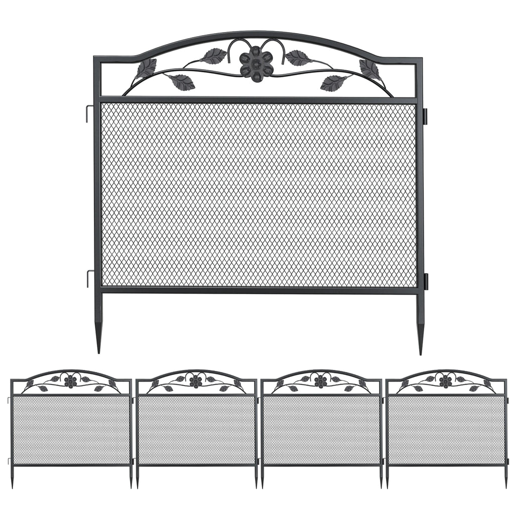 5 Panels Dog Playpen 32 Inch Tall for Outdoor Black Heavy Metal Pet Exercise Fence Animal Barrier Board