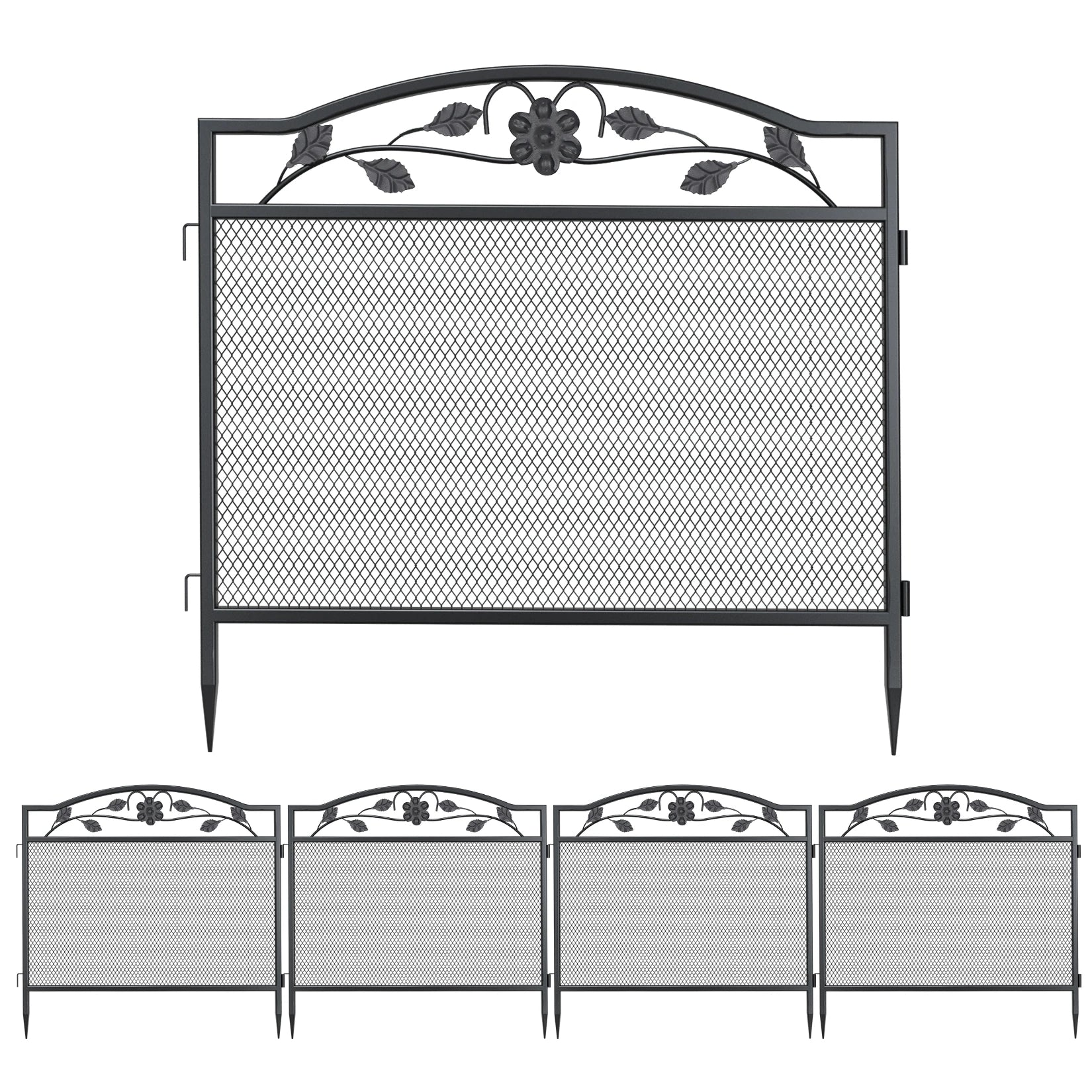 5 Panels Dog Playpen 32 Inch Tall for Outdoor Black Heavy Metal Pet Exercise Fence Animal Barrier Board