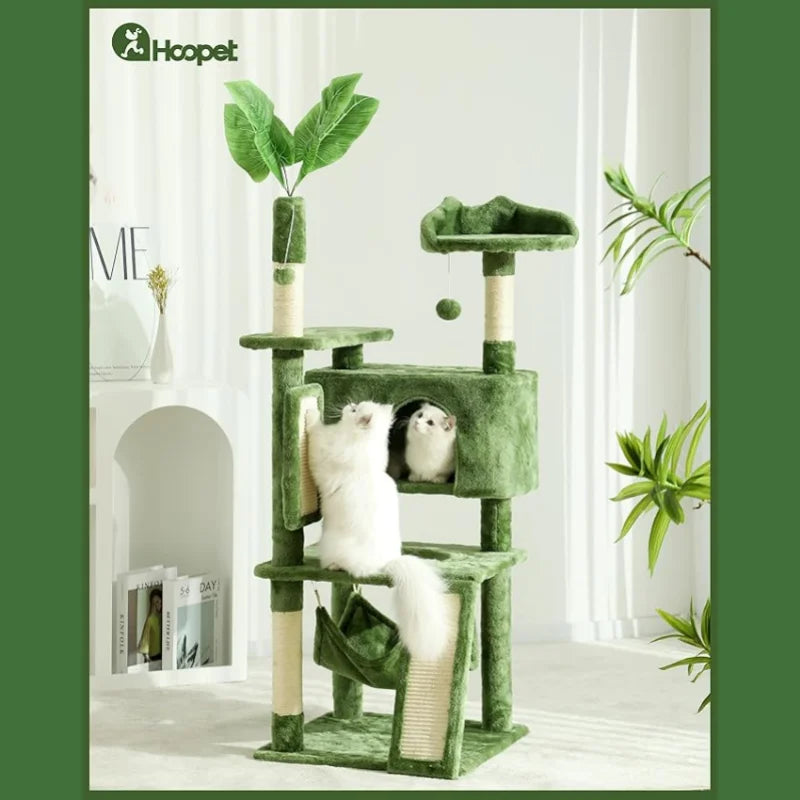 HOOPET Indoor Cat Tree Tower With Scratching Board Spacious Plush Perch And Interactive Hanging Ball Ideal For Multi-Cat Family