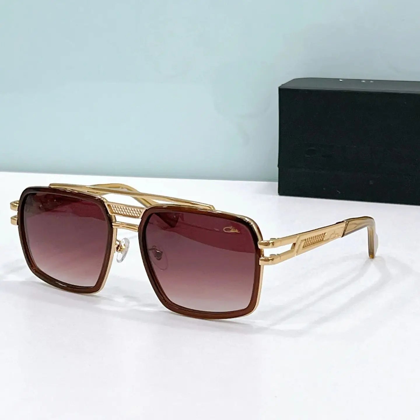 Original CAZA MOD6033 Classic Stylish Gradient Blue Lenses Men Sunglasses Luxury Design Gold Alloy Frame Women Couple Eyewear