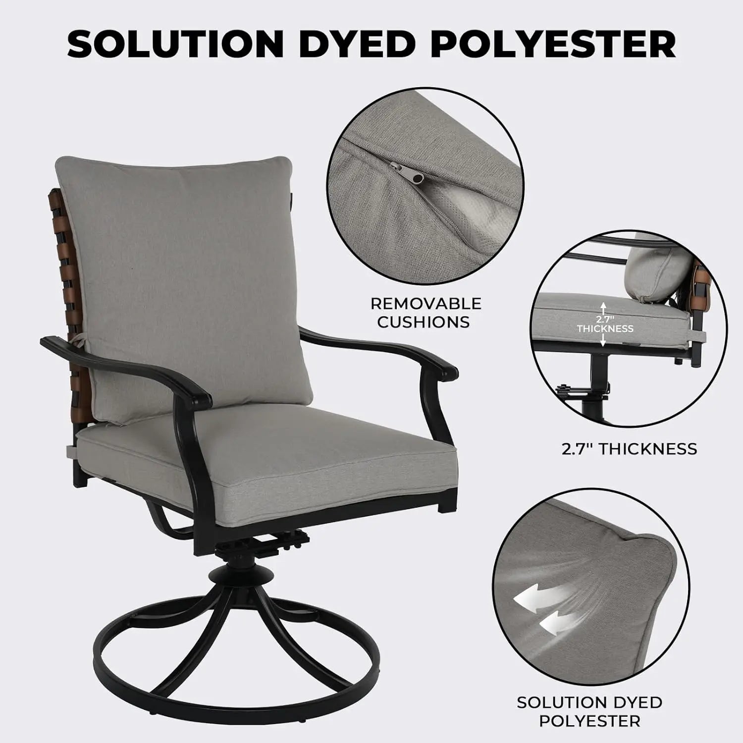 7-Piece Outdoor Dining Set, 6 Leather-Look Wicker Swivel Patio Chairs &  Rectangular Dining Table For Home Garden Decor, Deck