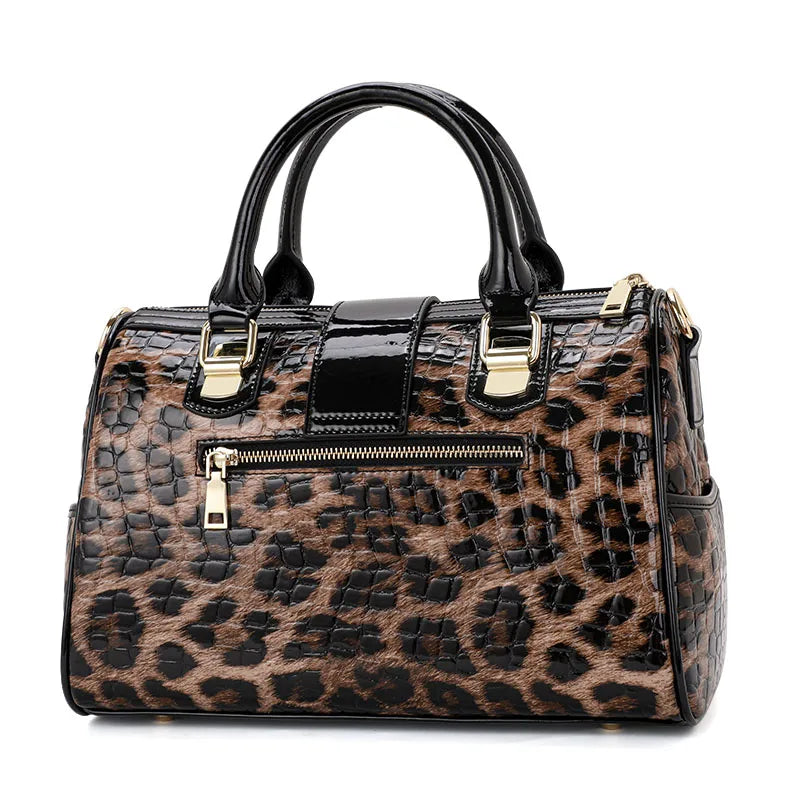 Aidrani  Fashionable original design women's handbag, luxurious leopard print Boston bag made of high-quality cowhide