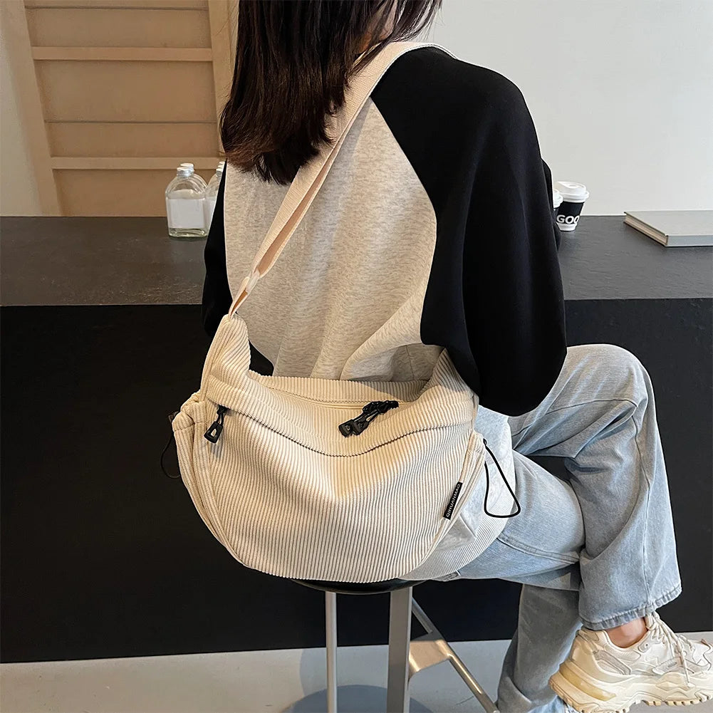 Corduroy Stylish Dumpling Bag Large Capacity Fashion Shoulder Bag Adjustable Strap Crescent Crossbody Bag Trendy Carrying Bag