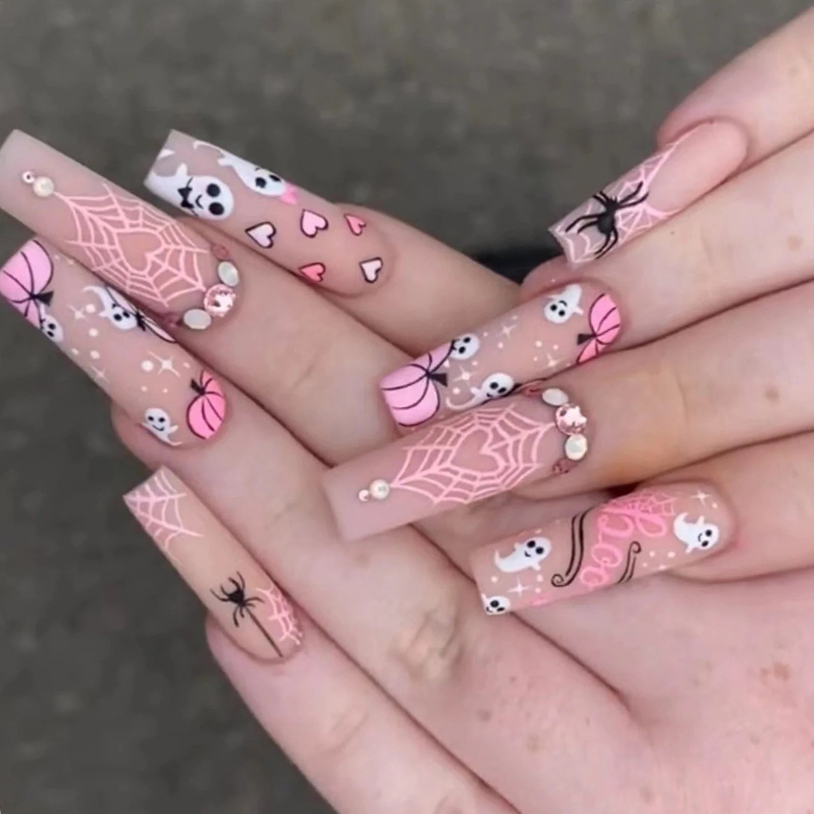 Ultra-long Matte False Nail Halloween Ballerina Square Nail Tips Artificial Nail For Lady Beauty Nail Makeup Fashion Nail Art