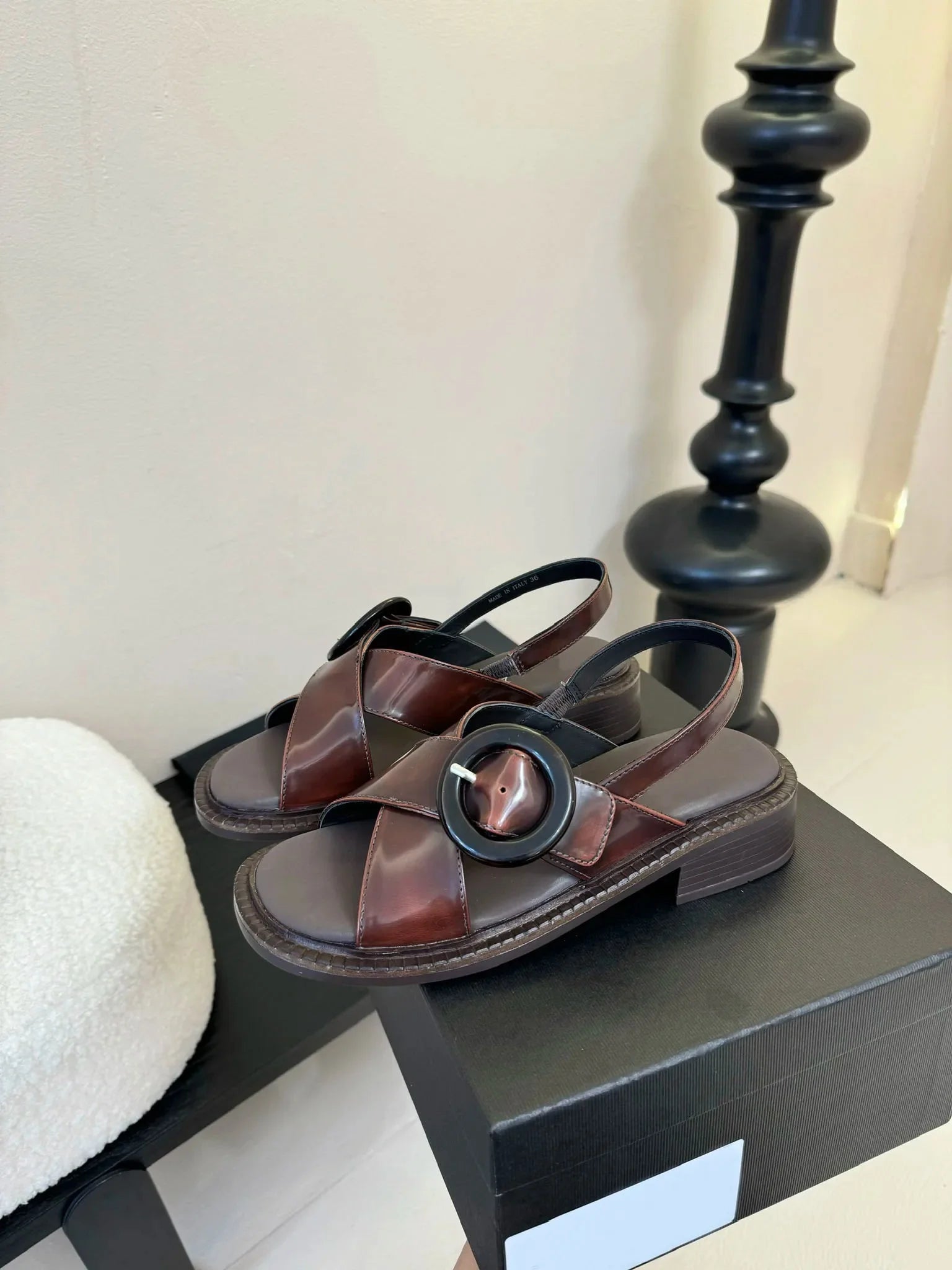 Women's Shoes Brushed Leather Sandals With Buckle Runway Style