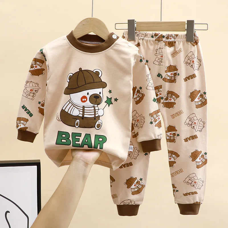 Baby Boys Clothes Sets cotton Bear Boys Girls Long Sleeve Top +Pants 2pcs Kids Clothes pajamas Suit