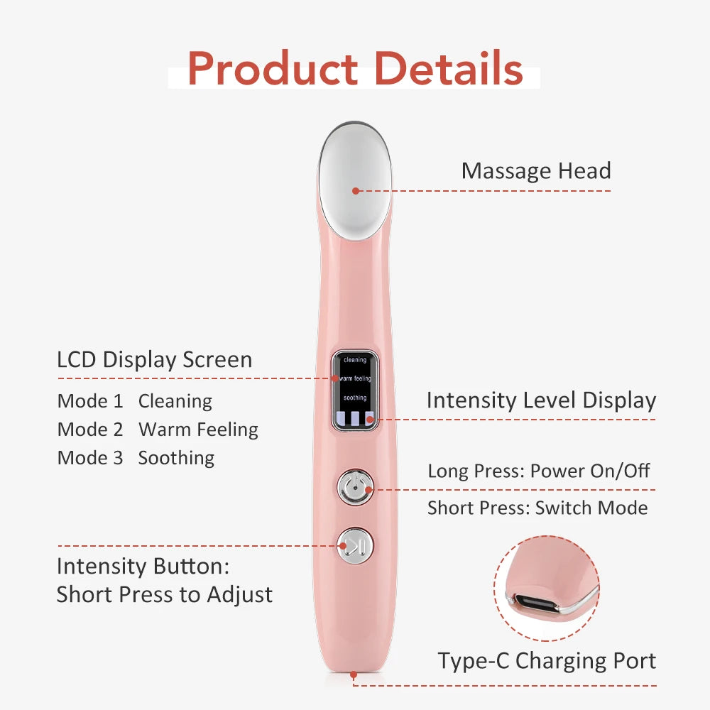 Eye Beauty Device Facial Massager Hot Compress Vibration Eye Massage Tool for Relax Eye Dark Circles Eye Bags Puffiness Skincare