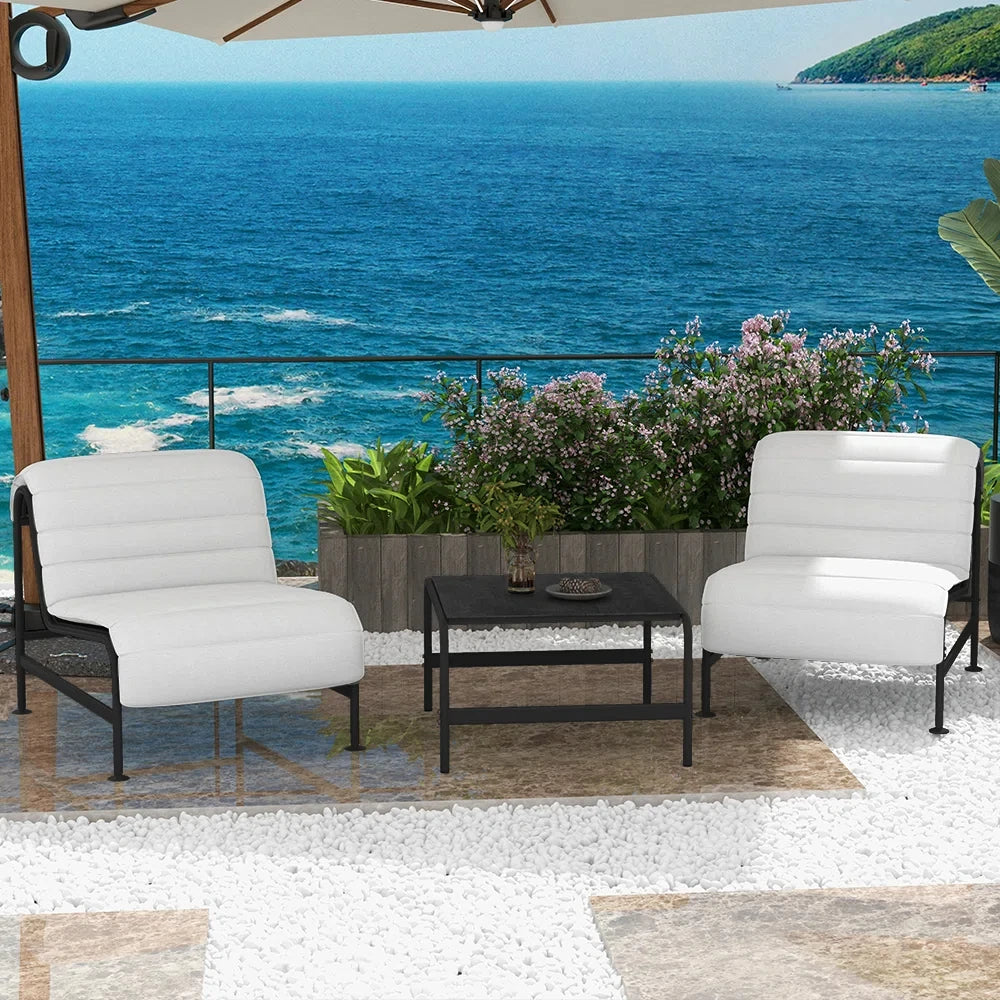 3-Piece Oversized Outdoor Furniture Set,Wide and Deep Lounge Chairs with Olefin Cushions and Stone-Top Side Table for Garden