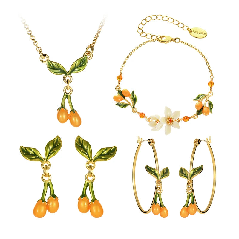 Juicy Grape Fine Jewery Set for Women 2024 New Trend Orange Blossom Jewery Accessory Original Design Birthday Christmas Gifts