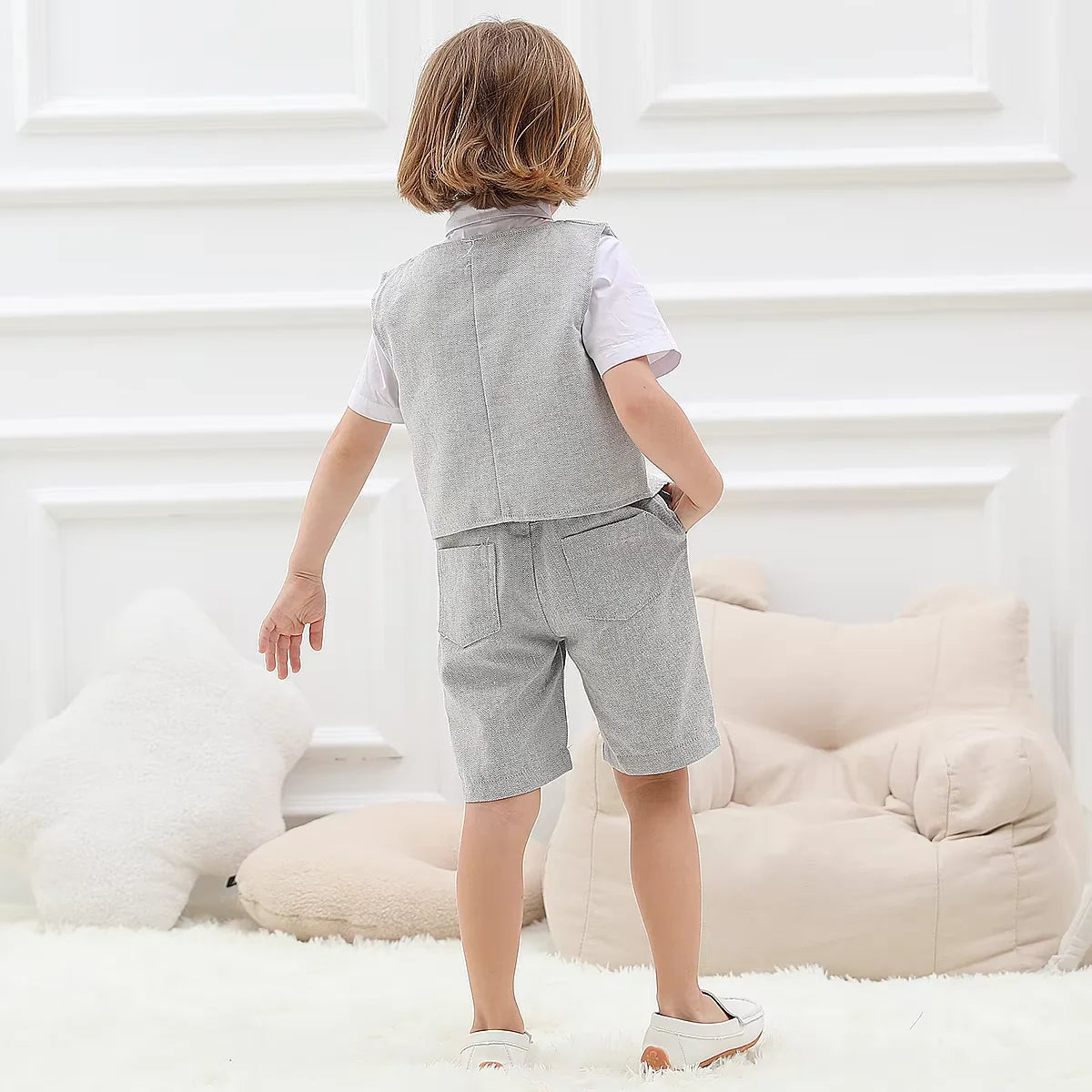 Baby Boy Clothes Toddler Wedding Suit Set Kids Birthday Party Outfit Gemtleman Formal Short Sleeve Cotton Clothing Set 3PCS