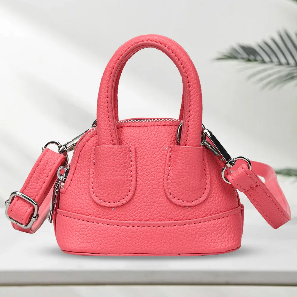 Shoulder Bag for Women Mini Shell Handbag PU Leather with Zipper Top Handle Bag Solid Color Clutch Purse for Work Travel