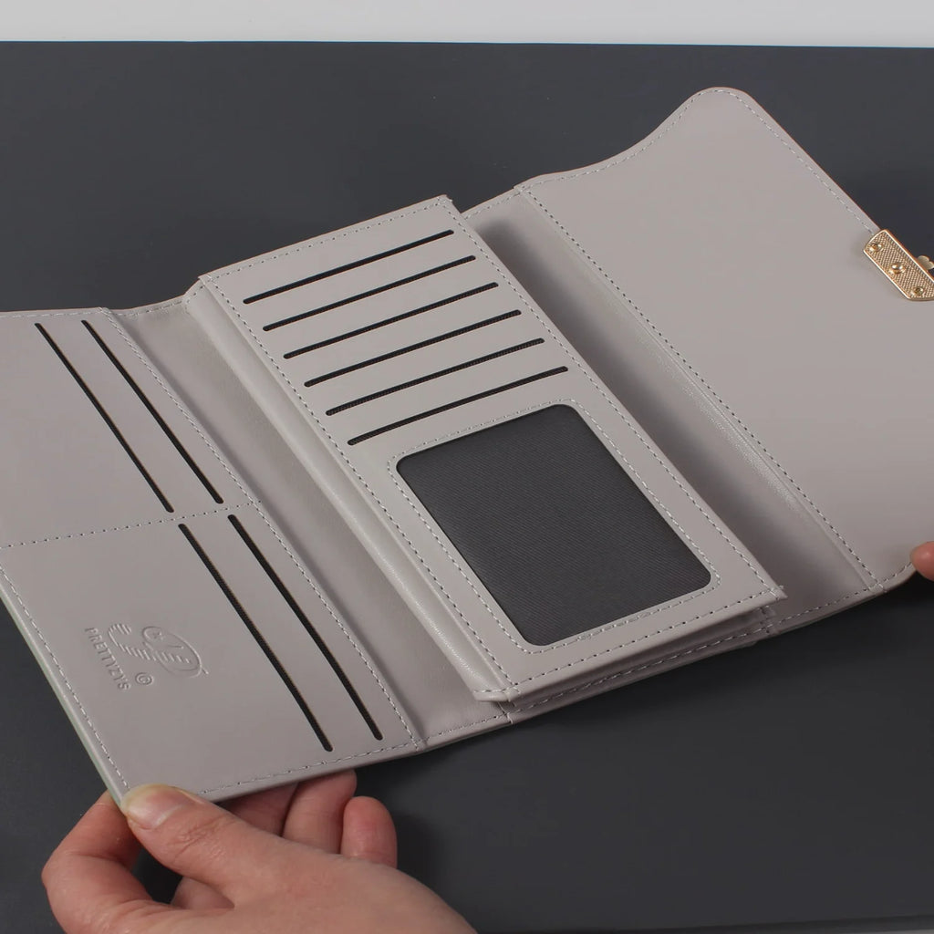 Minimalist Metal Decor Long Wallet Checkbook Cover Lightweight Modern Business Credit Card ID Card Money Cash Business Casual Te