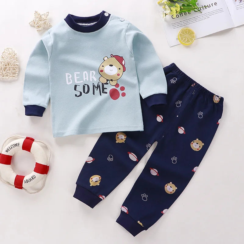 Baby Boys Clothes Sets cotton Bear Boys Girls Long Sleeve Top +Pants 2pcs Kids Clothes pajamas Suit
