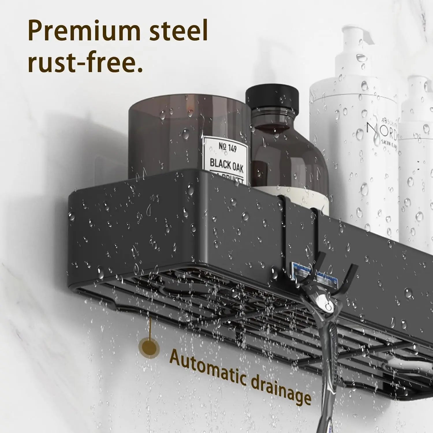 Adhesive Shower Shelves with Soap Holder 4 Hooks no Drilling Bathroom Organizers and Storage Racks