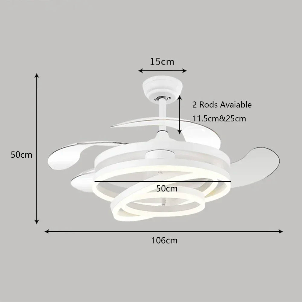 Ceiling Fans Modern Intelligent LED Ceiling Fans with 4 Retractable Blades Led Light With Remote Control Dimmable for Bedroom