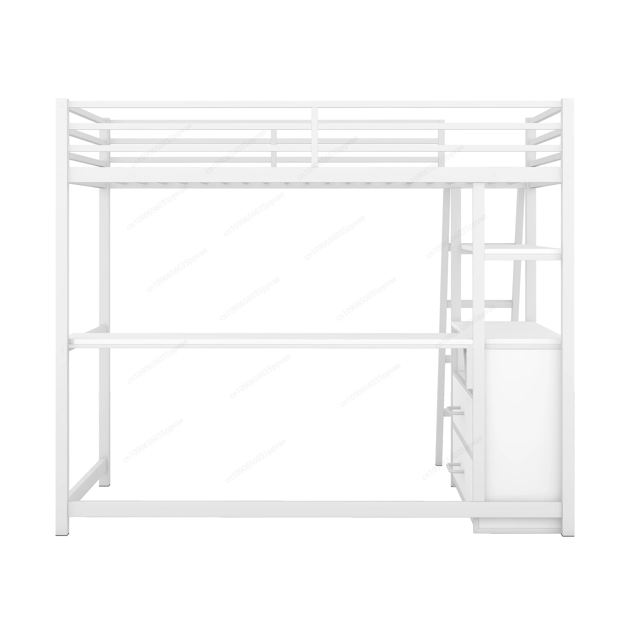 Twin Size Metal&Wood Loft Bed with Desk and Shelves, Two Built-in Drawers,  White ,Blak,Oak Natural Immediate delivery from US