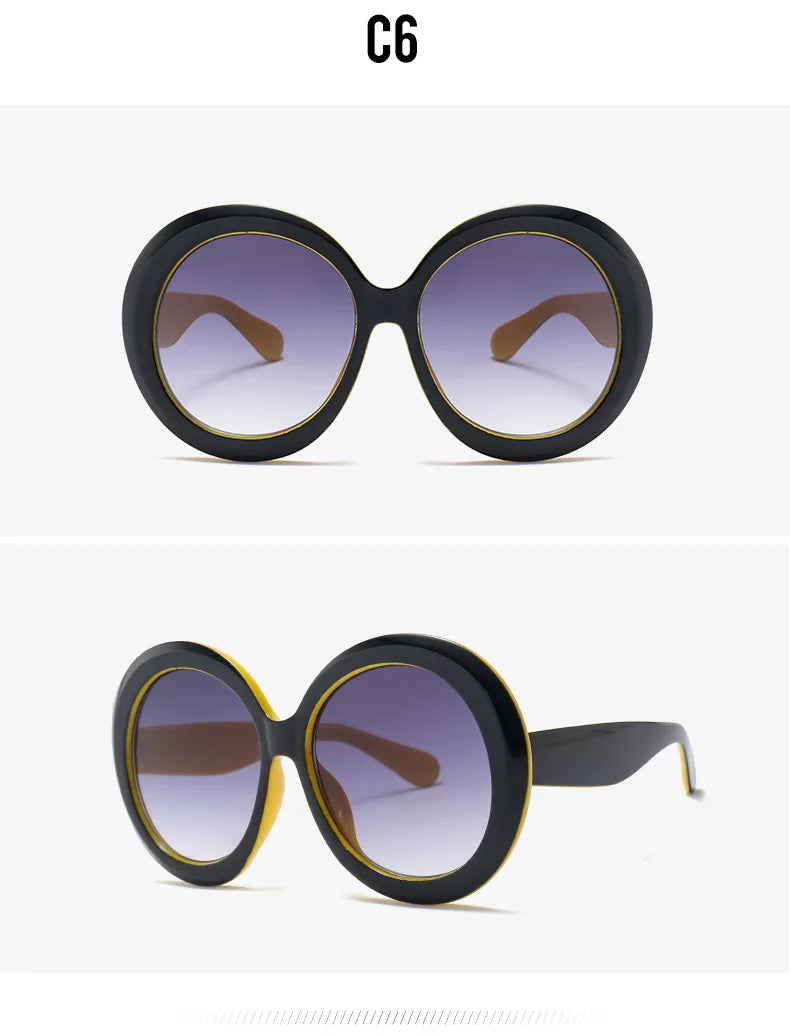 Unisex Big Round Sunglasses Women 2023 New Fashion Retro Oversized Sun Glasses Vintage Gradient Black Shades Luxury Eyewear