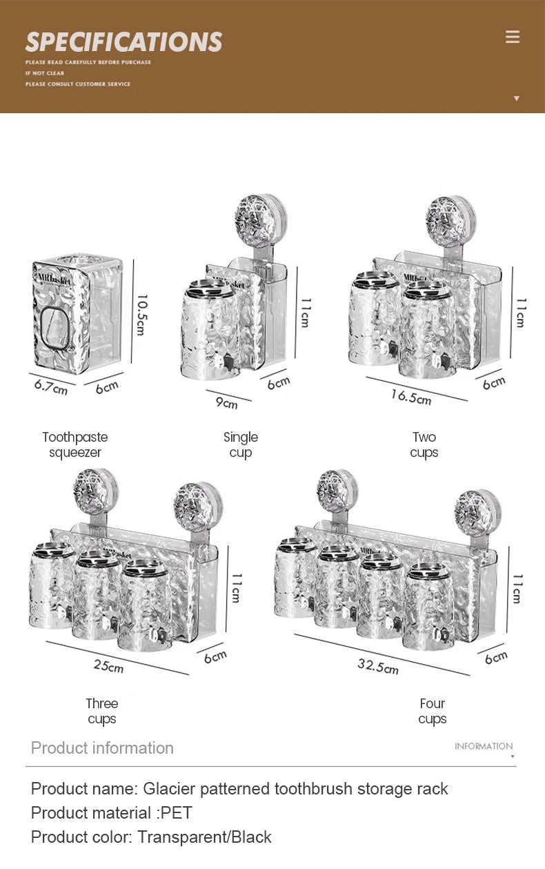 Bathroom Toothbrush Holder With Glacier Pattern Wall Mounted Non Perforated Suction Cup Storage Rack Toothbrush Set Storage Rack