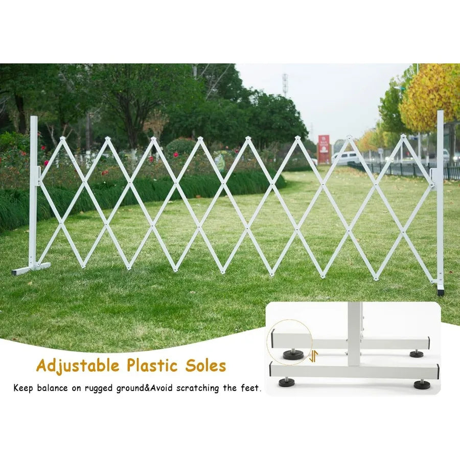 Metal Expandable Dog Gate 9 Feet for Indoor and Outdoor Use Versatile Accordion Safety Barrier with Portable Retractable Design