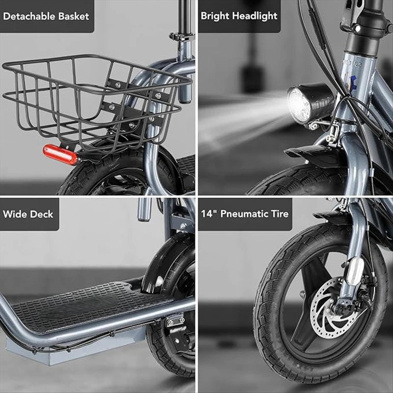 Caroma Peak 500W Electric Scooter Adults, 30Miles Long Range, 14" Tire, 20MPH Top Speed, Adjustable Electric Scooter with Seat