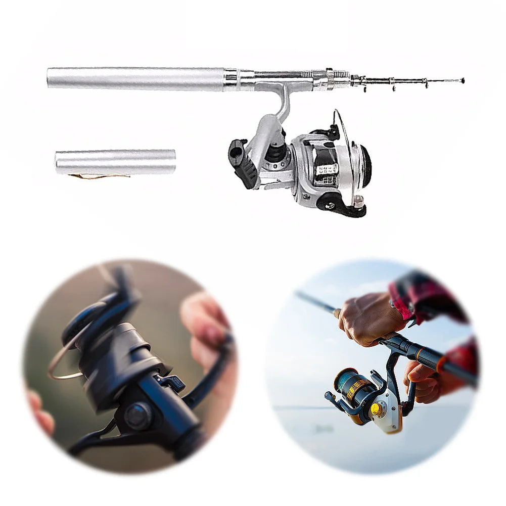 Mini Pocket Pen Shape Fishing Rod Pole Reel Aluminum Alloy Fishing Pole with Reel Closed Length 7.87 in Extended Length 37.87 in