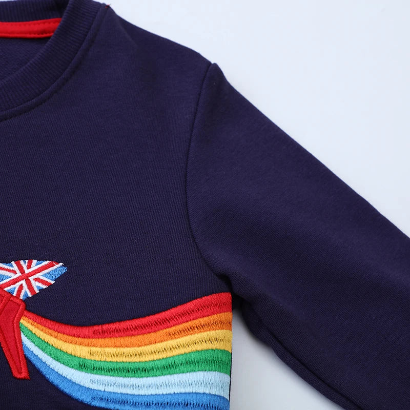 Baby Boys Kids Clothes 2025 New Autumn Spring Children's Clothing Embroidery Cartoon Rainbow Aircraft Sweatshirts
