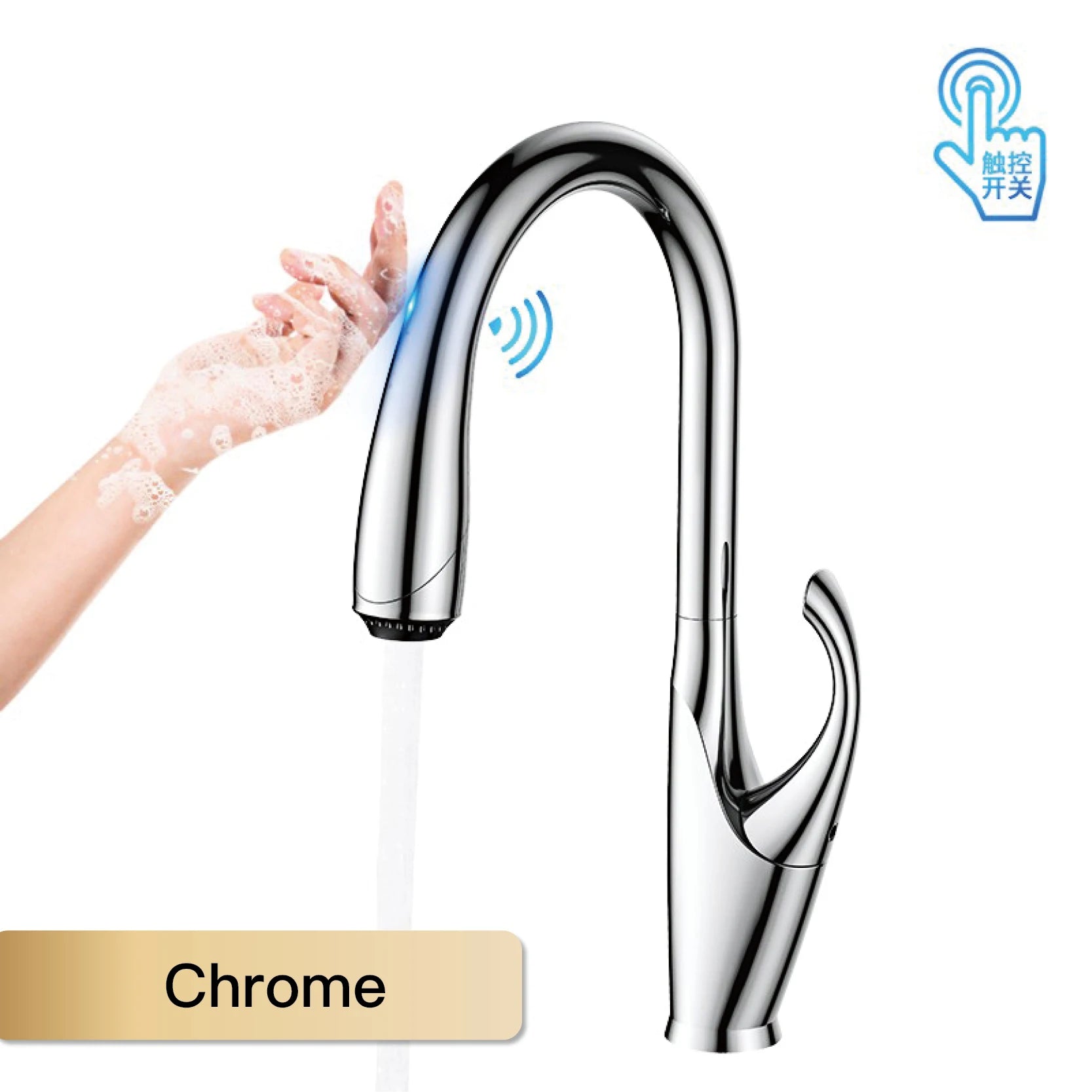 High end touch black kitchen faucet brass pull out design three function single handle cold and hot dual control sink faucet