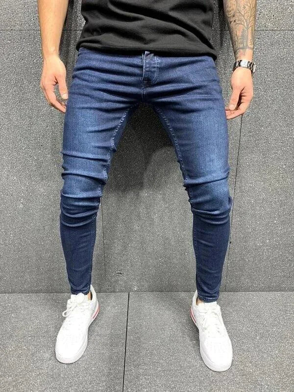 Male Hip-hop Trousers Pure Color Ripped Jeans Men Slim Long Pencil Pant Men Clothing High Quality Men Fashion Thin Skinny Jeans