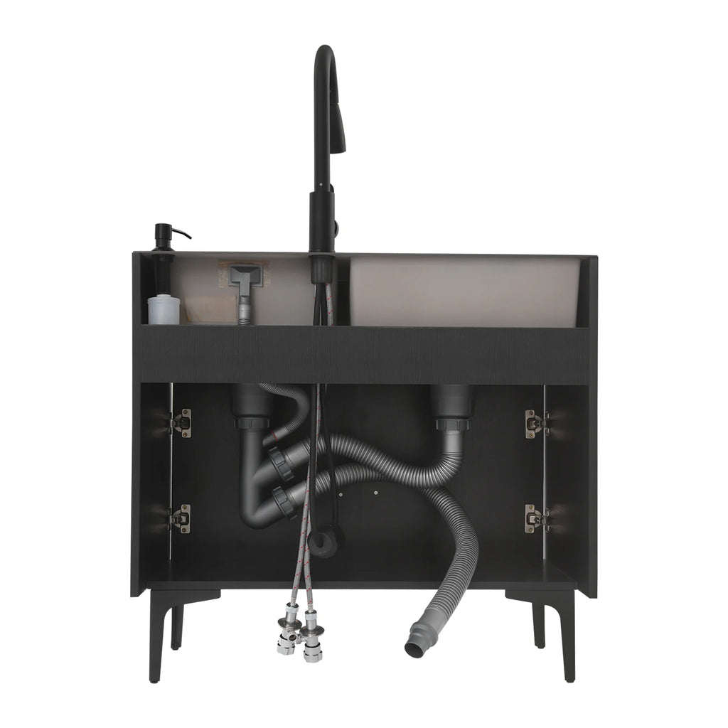 Laundry Sink with Cabinet Sink with Pull-Out Faucet and Cabinet Freestanding Kitchen Sink