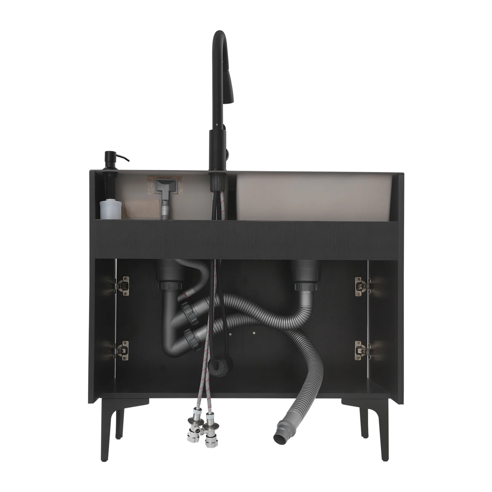 Laundry Sink with Cabinet Sink with Pull-Out Faucet and Cabinet Freestanding Kitchen Sink