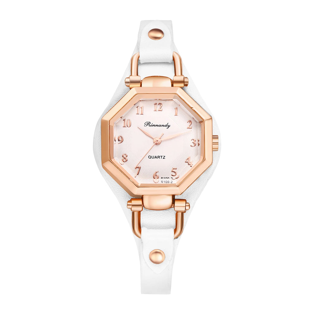 LANCARDO Ctagonal Leather Bracelet for Women Strap Waterproof Analog Quartz Arabic Digital Scale Exquisite Fashion Watch