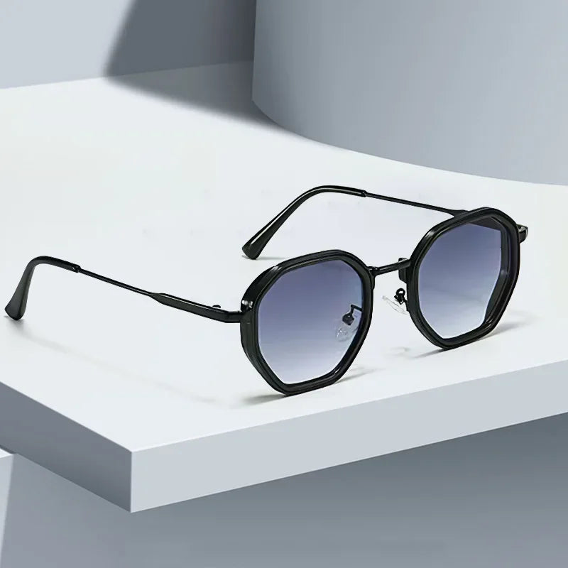 2025 New in Vintage Sunglasses for Women Modern Fashionable Octagonal Glasses with Black Lenses Golden Edging Sun Glasses