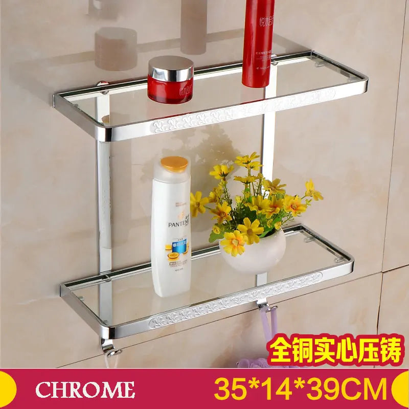 BAKALA Brass Bathroom Shelves With Robe Hook 2-Tier Bathroom Storage Basket Wall Mount Bathroom Shelf BR-6