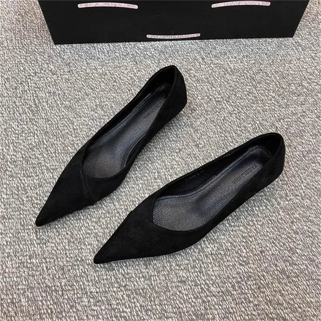 2025 New Comfortable Low 3-5 cm Heels Women's Working Shoes Leather Shallow French Style Thin Heeled Pumps For Office Casual